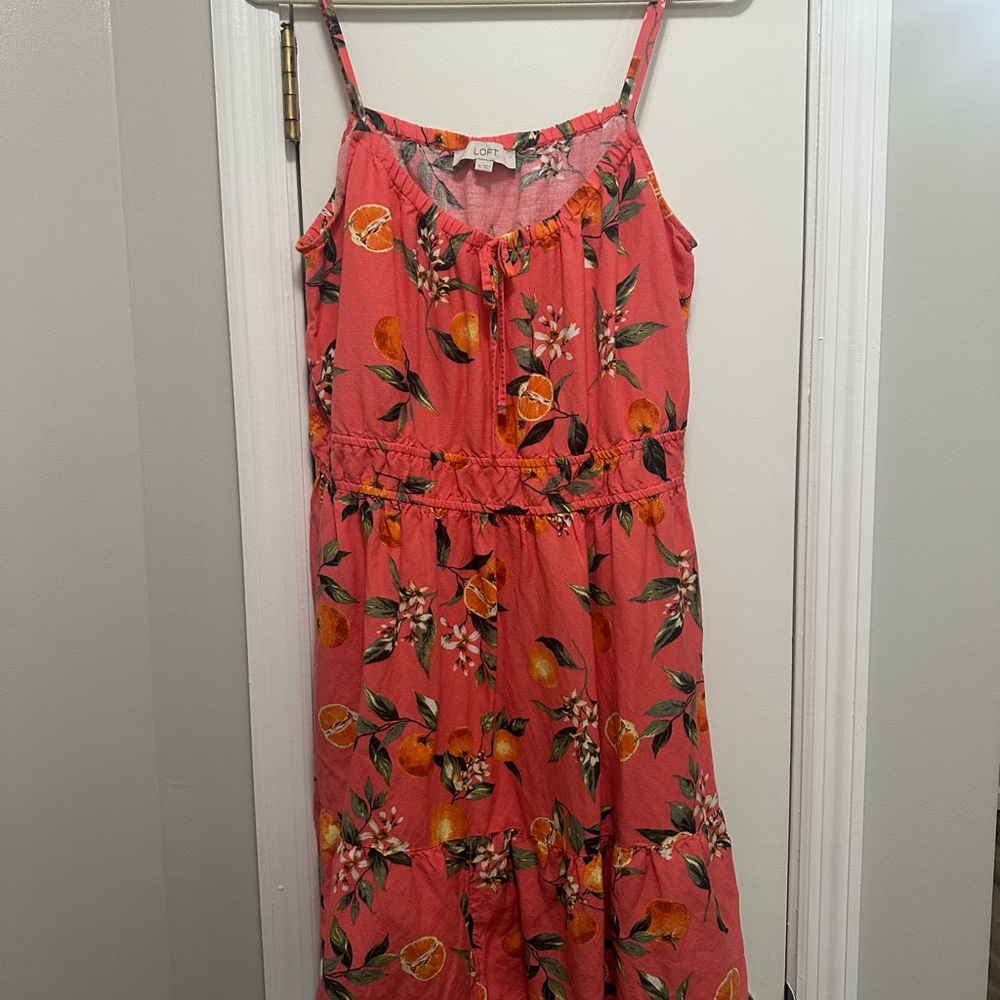 LOFT Dress in Coral with Orange Print